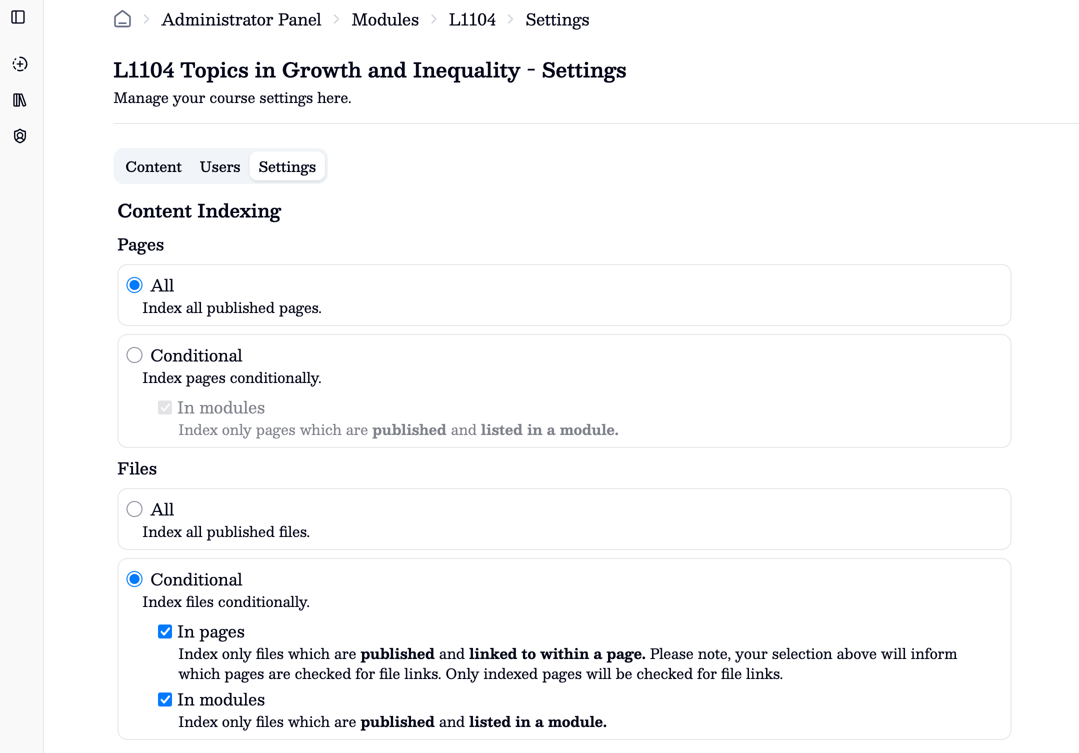 Canvas content settings