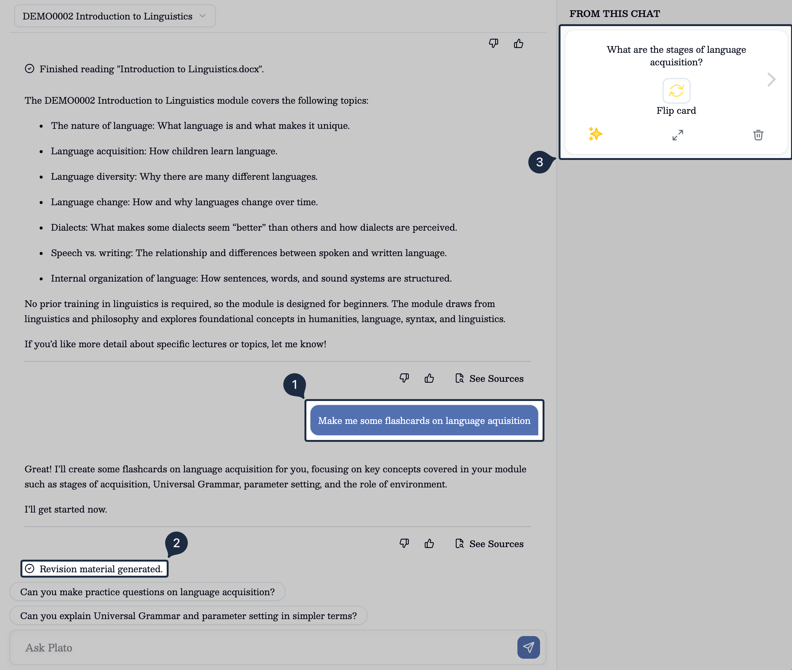 Creating flashcards from a chat