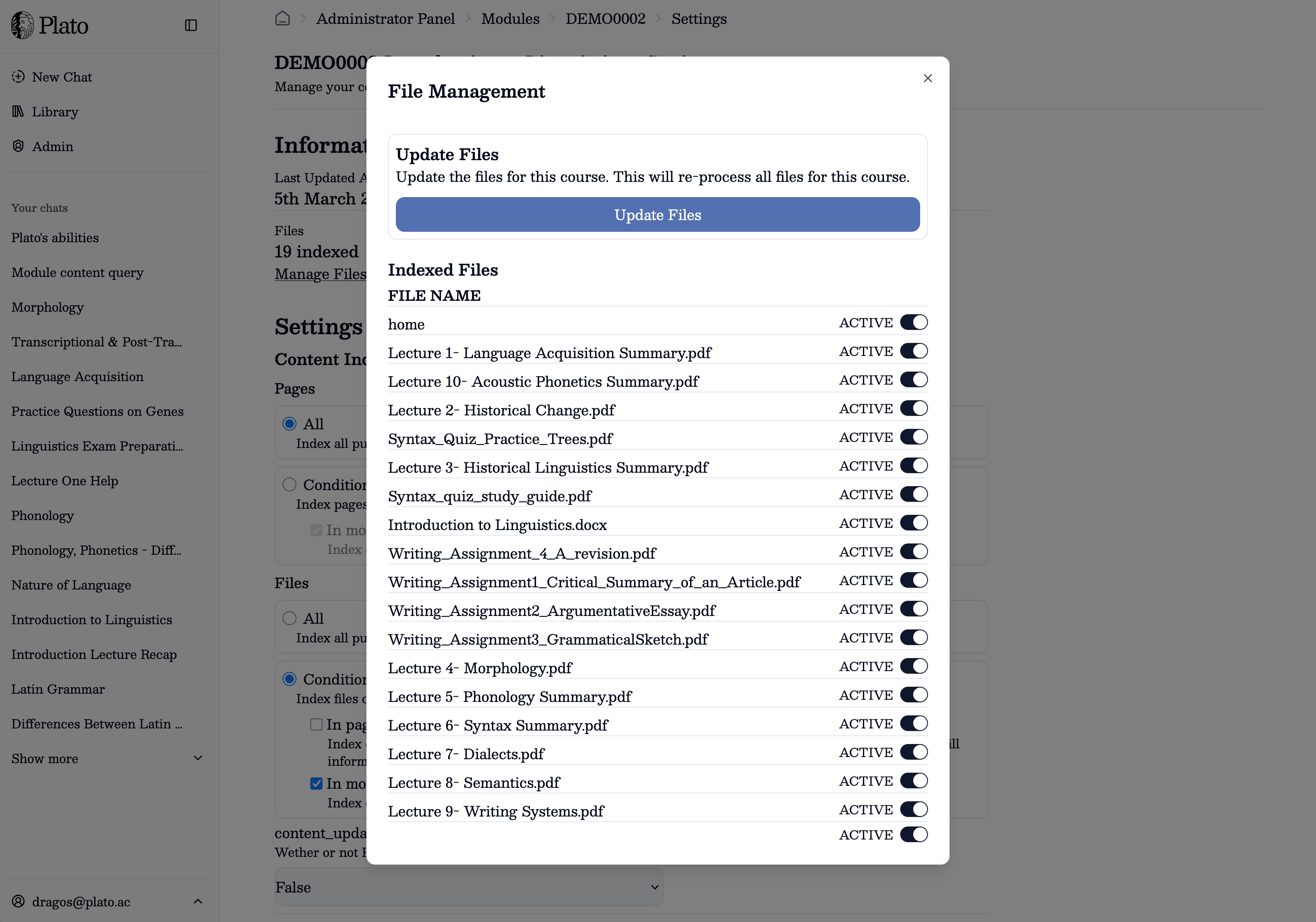 File management and indexed content