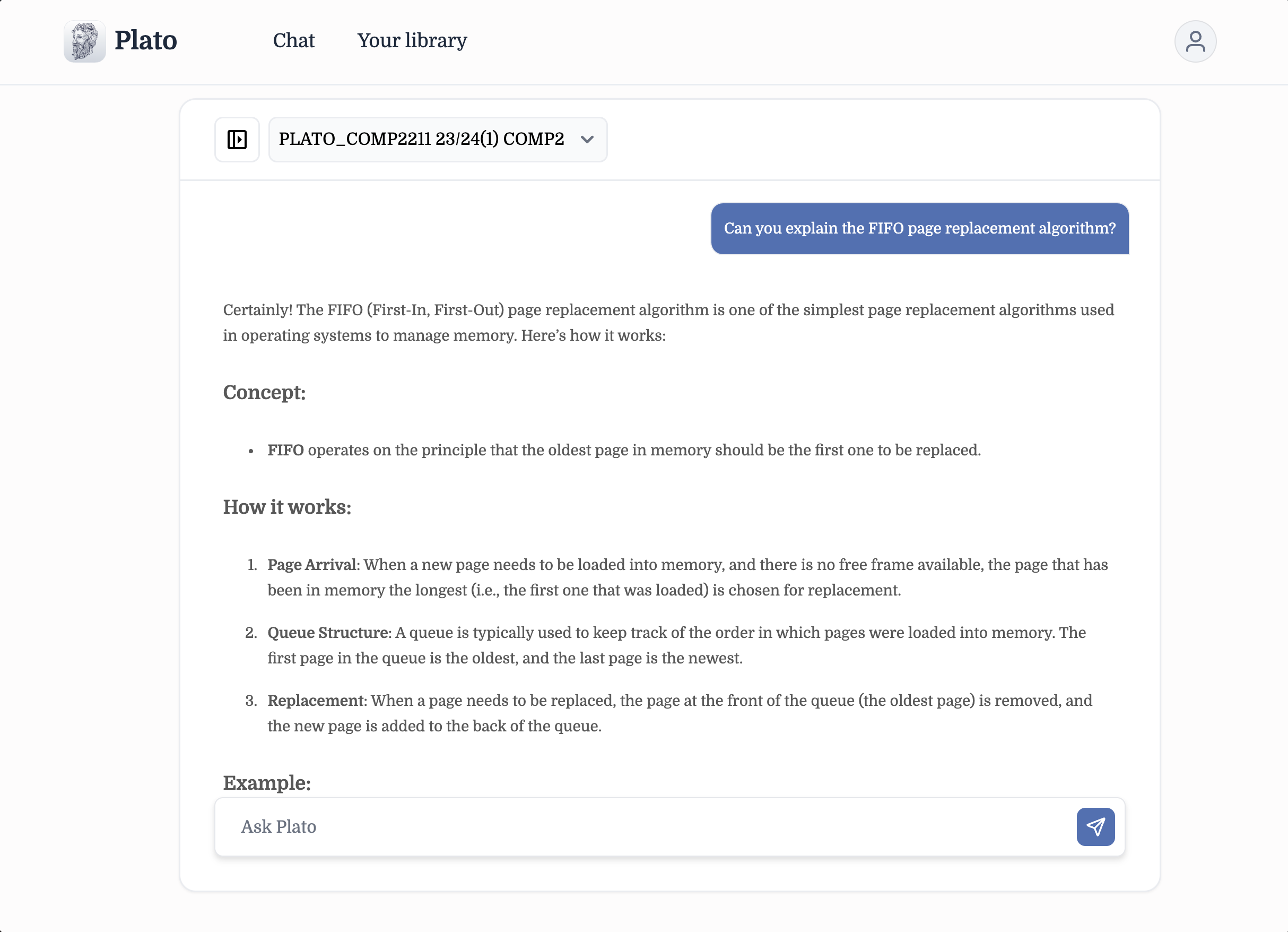 Plato Answering Student Question About Paging Algorithms